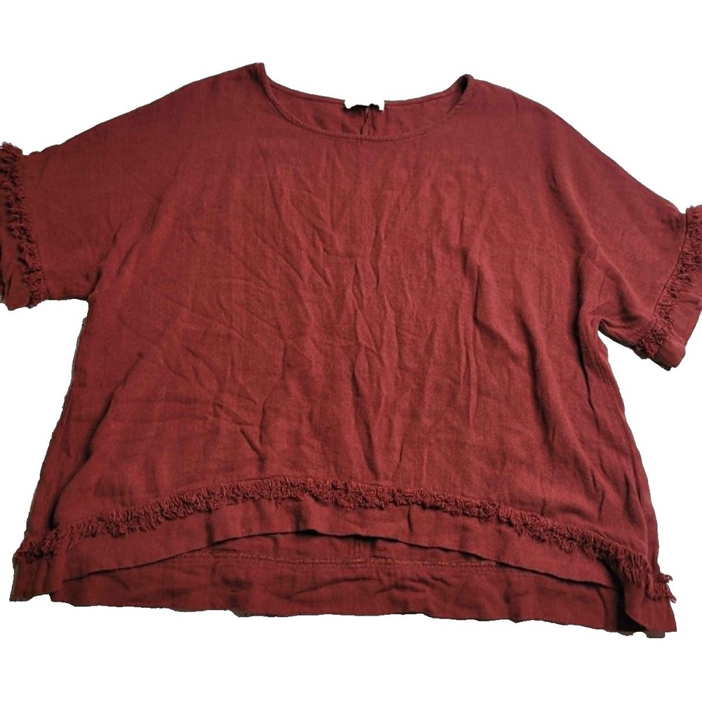 Umgee Rust Short Sleeve Linen Blend Top Women's XL Boho